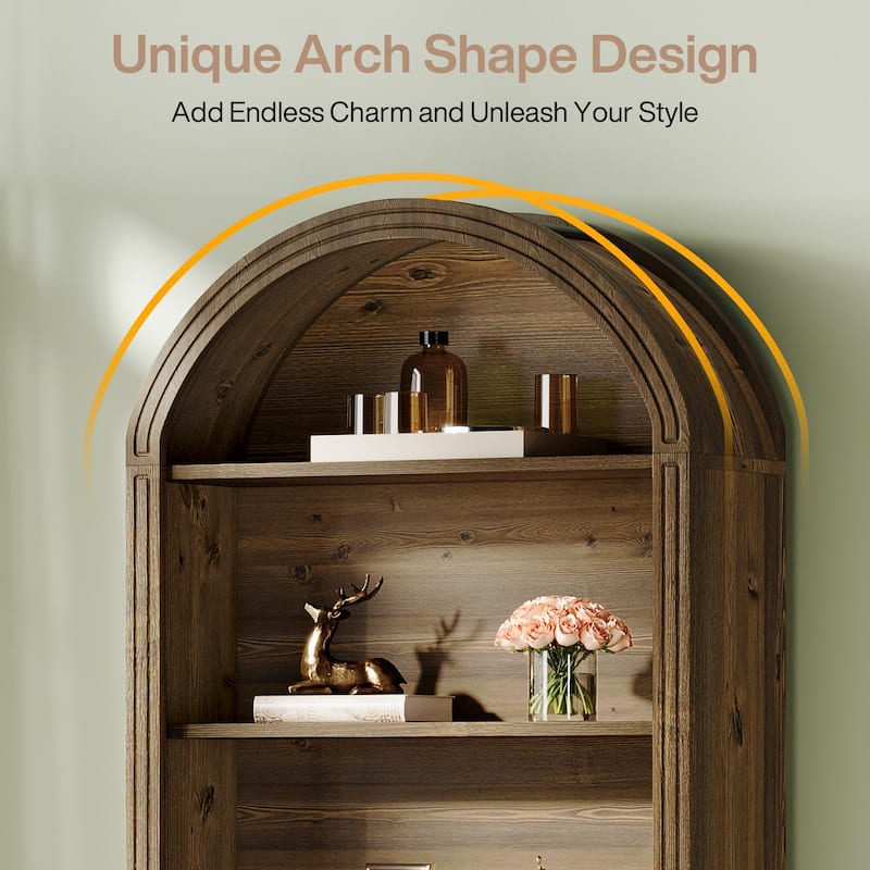 6-Tier Tall Arched Bookshelf for Living Room, Bedroom - 11.81"D x 31.5"W x 75.98"H