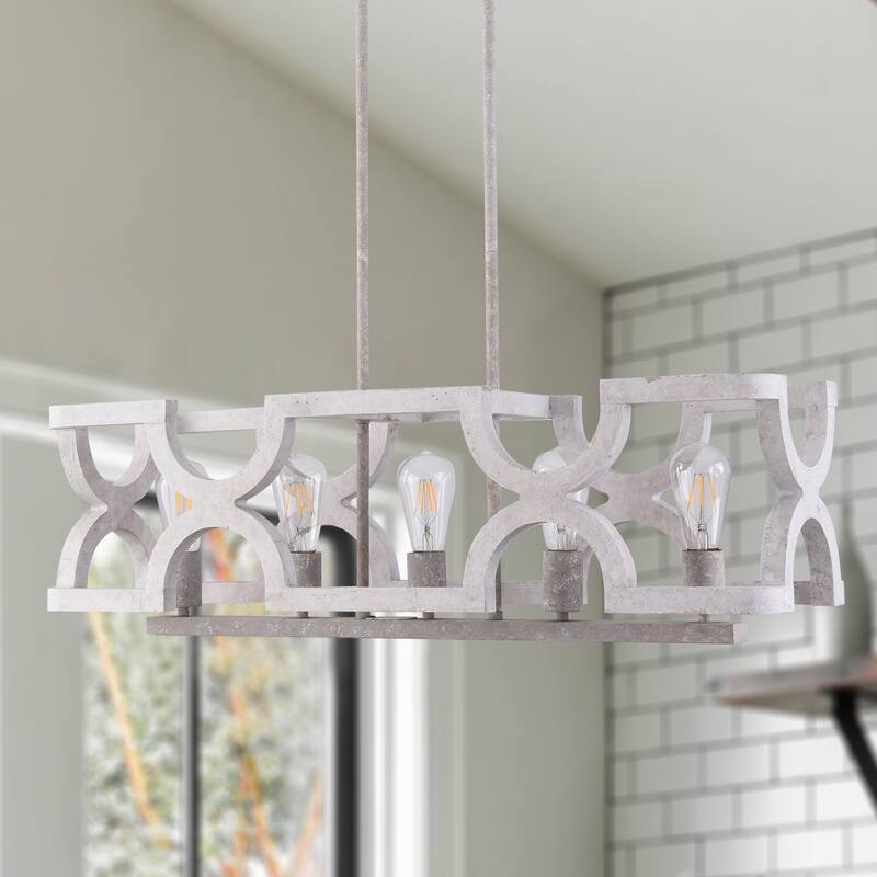 Cusp Barn Farmhouse 5-Light Wood Chandelier Rustic Kitchen Island Lighting Modern Pendant Light Fixture
