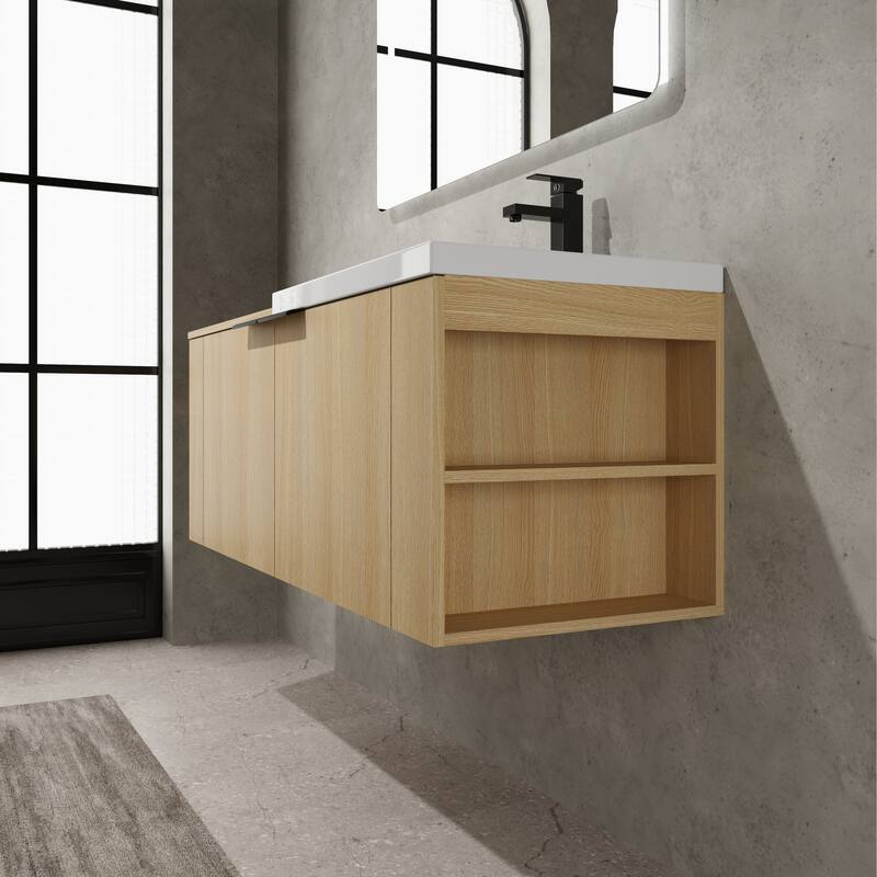 48" Oak Bathroom Vanity Sink Cabinet Set with Soft-Close Doors, Modern Bathroom Storage Solution