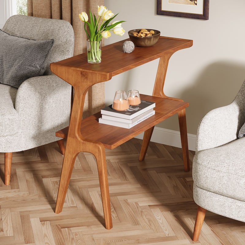 Narrow End Table for Living Room, 2-Tier Slim Sofa Side Table