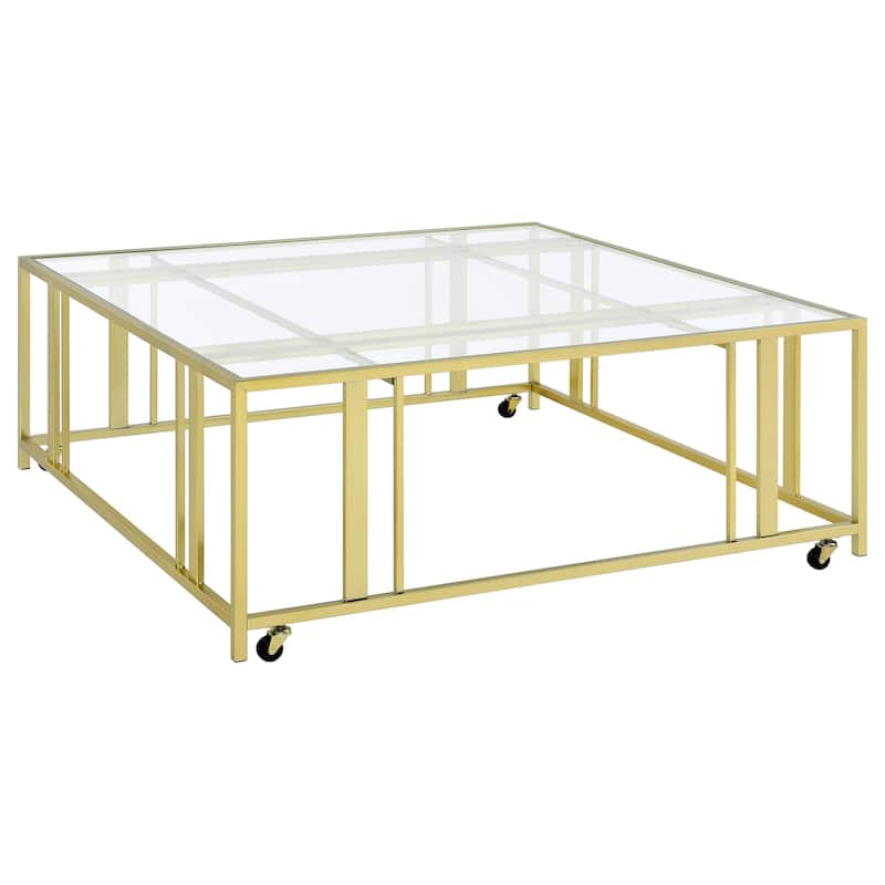 Adri Rectangular Glass Top Metal Frame Coffee Table - Square Coffee Table - Matte Brass
