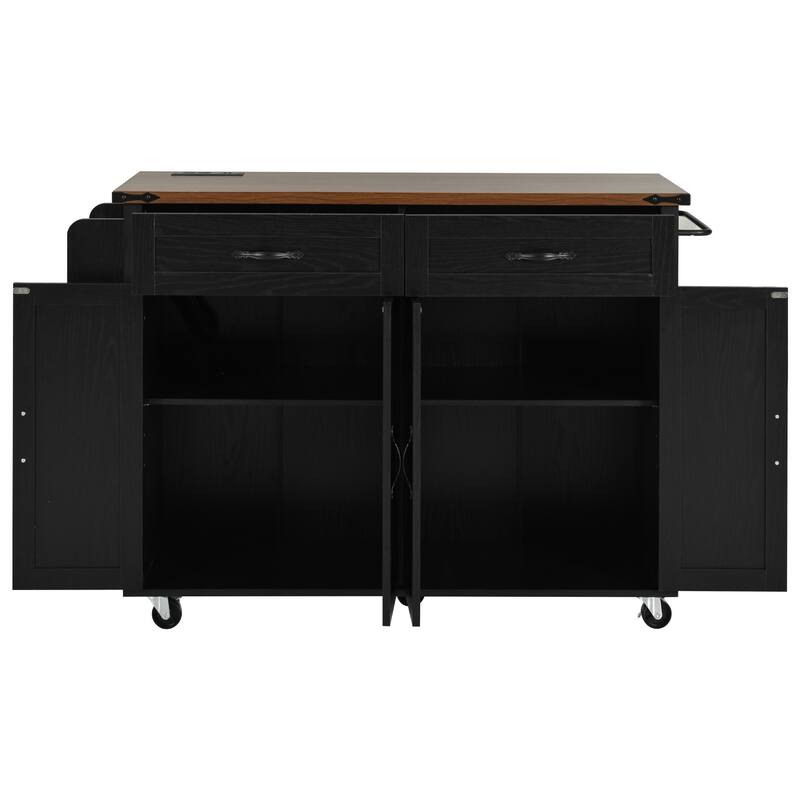 Farmhouse Kitchen Island with Power Outlet and Drop Leaf, Rolling Pantry Storage Cart with Spice Rack and Drawer for Dining Room