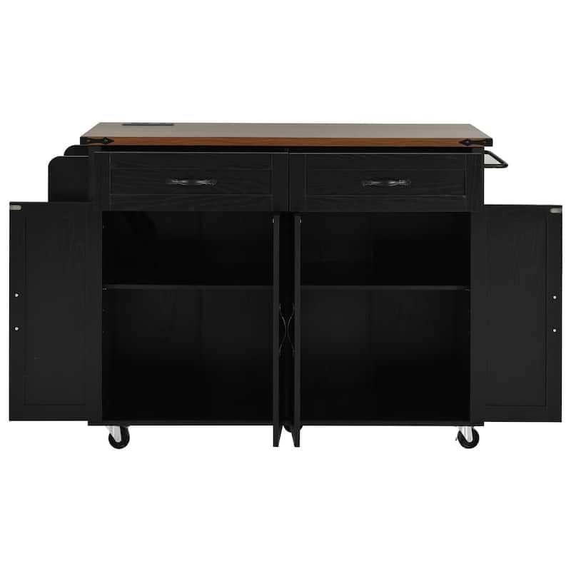 Kitchen Island on 5 Wheels with Drop Leaf, Portable Kitchen Island Cart, Rolling Cart with Power Outlet, Spice Rack & 2 Drawers