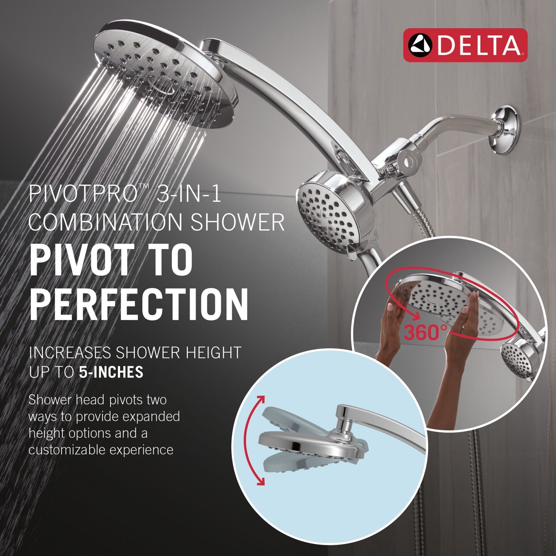 Delta 75649 PivotPro 1.75 GPM 3-in-1 Shower Head and 6 Setting
