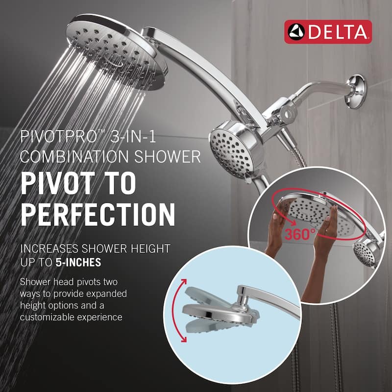 Delta 75649 PivotPro 1.75 GPM 3-in-1 Shower Head and 6 Setting Hand