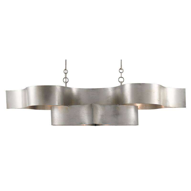 Currey & Company Grand Lotus Silver Oval Chandelier - 13.25"h x 50.5"w x 23.5"d - 13.25"h x 50.5"w x 23.5"d - Contemporary Silver Leaf