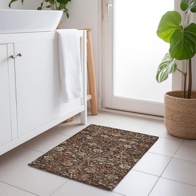 Machine Washable Indoor/ Outdoor Traditional Kashan Chantille Rug