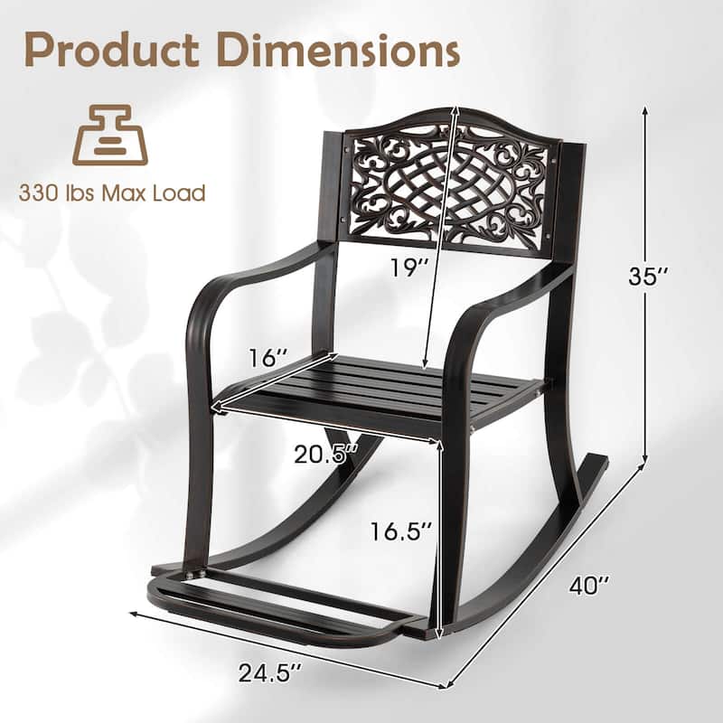 Costway 1/2 PCS Patio Rocking Chair Outdoor Cast Aluminum Rocker with