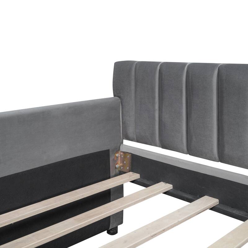Upholstered daybed with Drawers, Wood Slat Support