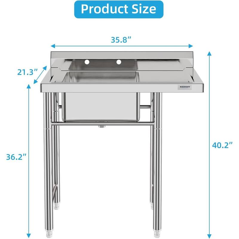 36 Inch Free Standing Single Bowl Kitchen Utility Sink,