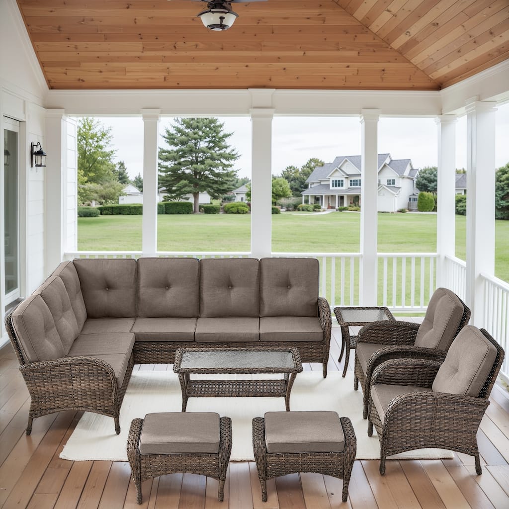 Outdoor Sectional Sofa Patio Chairs Table with Ottomans