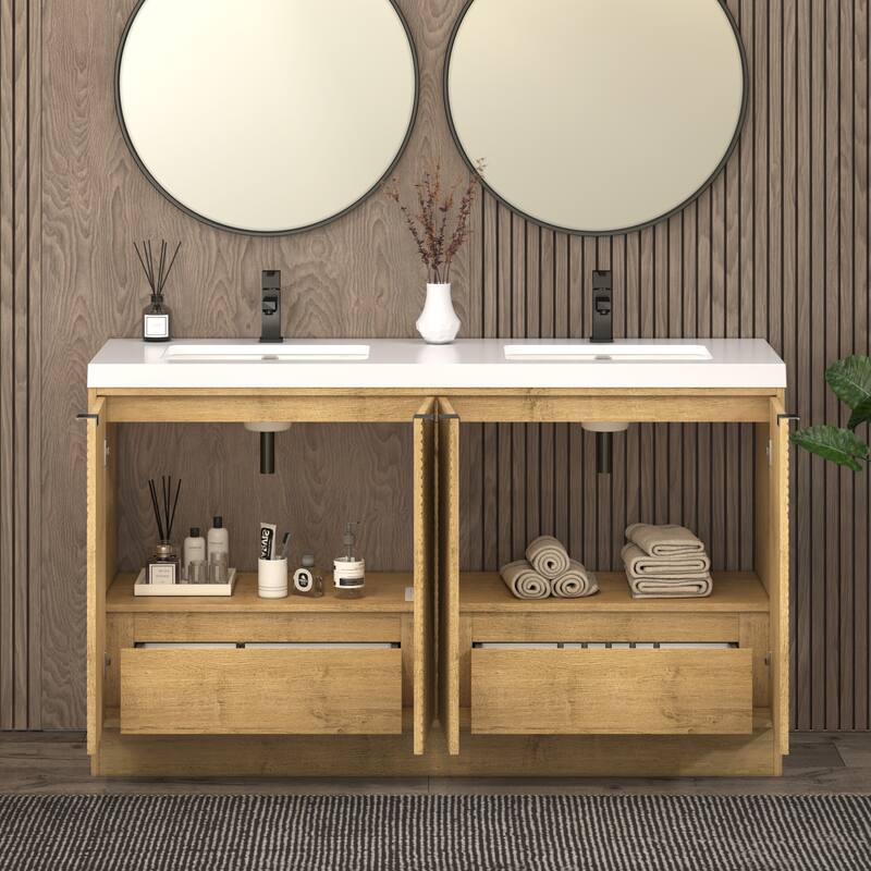 Milano 60" Freestanding Bathroom Vanity with Double White Acrylic Sink