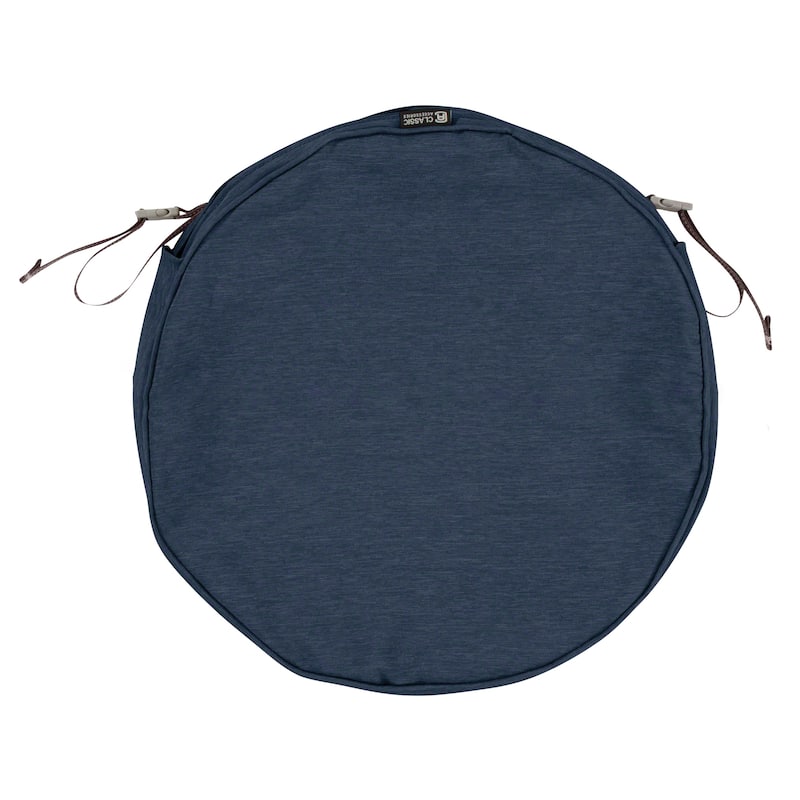 Classic Accessories Montlake Water-resistant Patio Chair Seat Cushion Slip Cover - 15"DIA x 2"Thick - Heather Indigo Blue