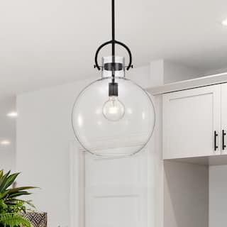 Matte Black 1-Light 14 Inch Globe Shaped Clear Glass Pendant