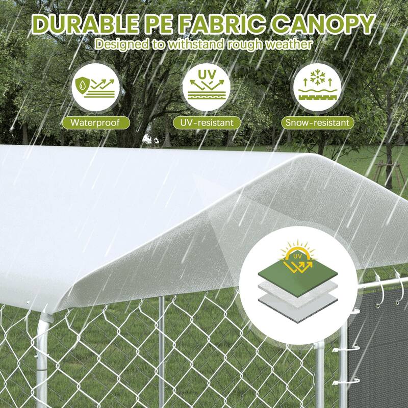 EROMMY Outdoor Dog Kennel, Heavy Duty Large Dog Kennels with Waterproof Cover and Rotating Feeding Door