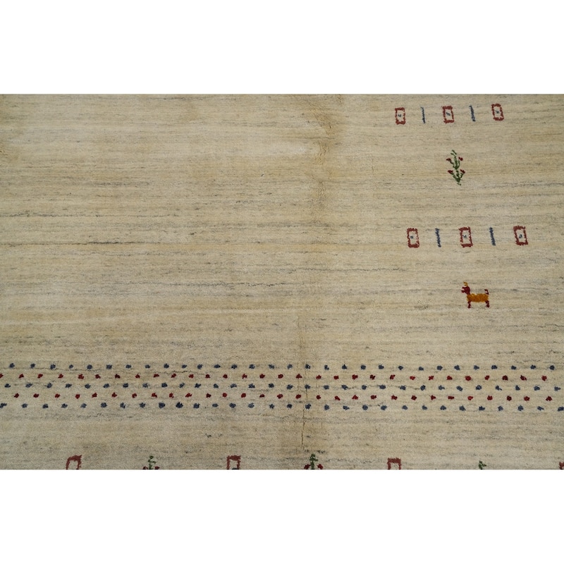 Hand Knotted Oriental 100% Wool Carpet Tribal Animal Pictorial Beige & Ivories Gabbeh Area Rug - 9' 11'' X 8' 0''