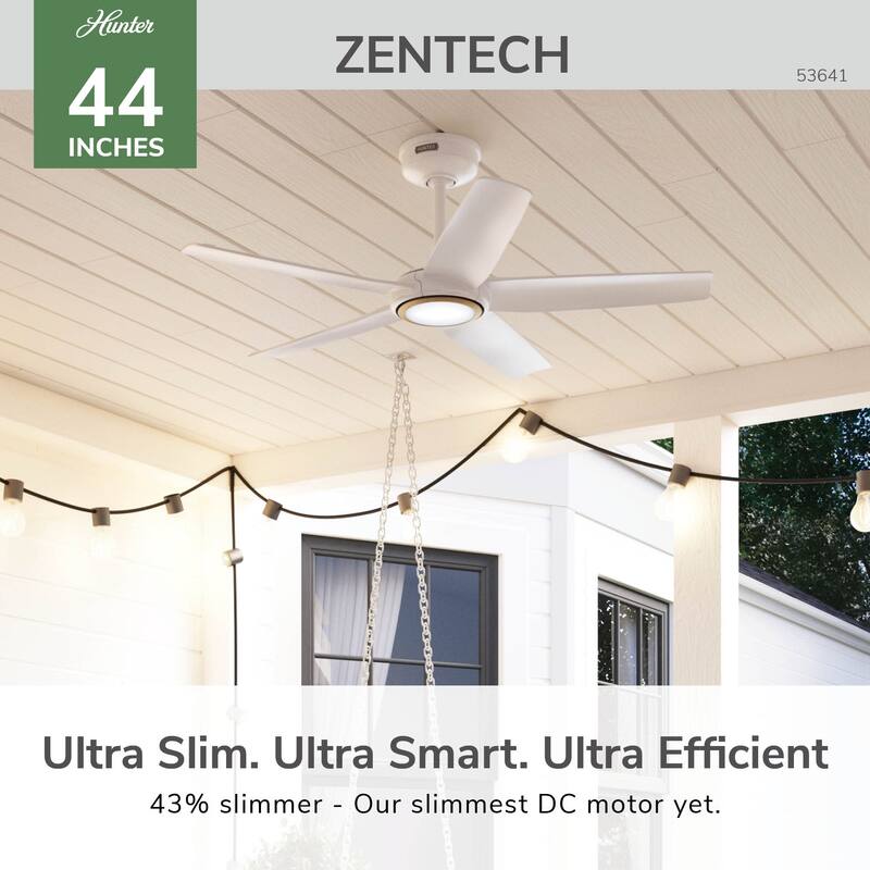 Hunter Zentech Wi-Fi ENERGY STAR Damp Rated Ceiling Fan w/ LED Light and Handheld Remote - Modern & Contemporary - SMART FAN!