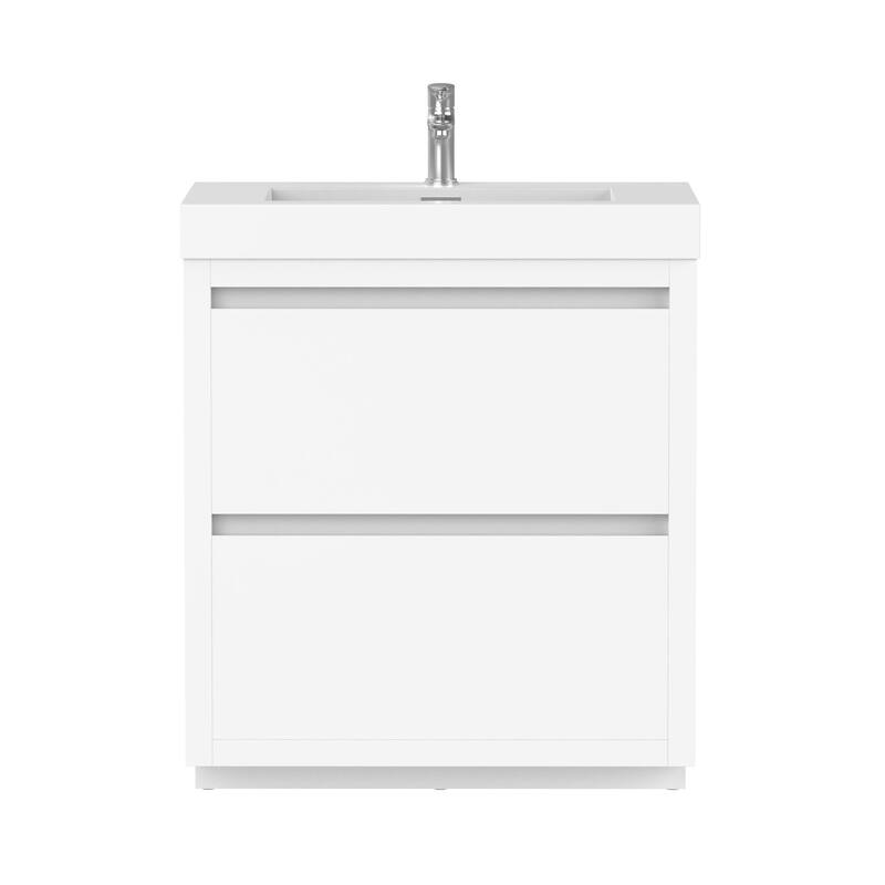 Vanity Art 36-Inch Single Sink Floor-Standing Wall Mounted Bathroom Vanity Set White Stone Top Glossy Finish
