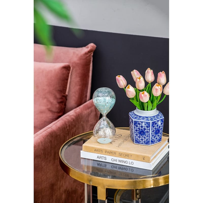 Set of 2, 10" Peleus 60-Minute Silvered Hourglass, Jade Sand