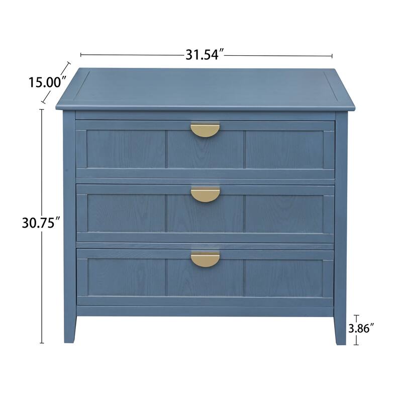 American Style 3-Drawer Vertical Chest Cabinet with Golden Handle for bedroom, living room