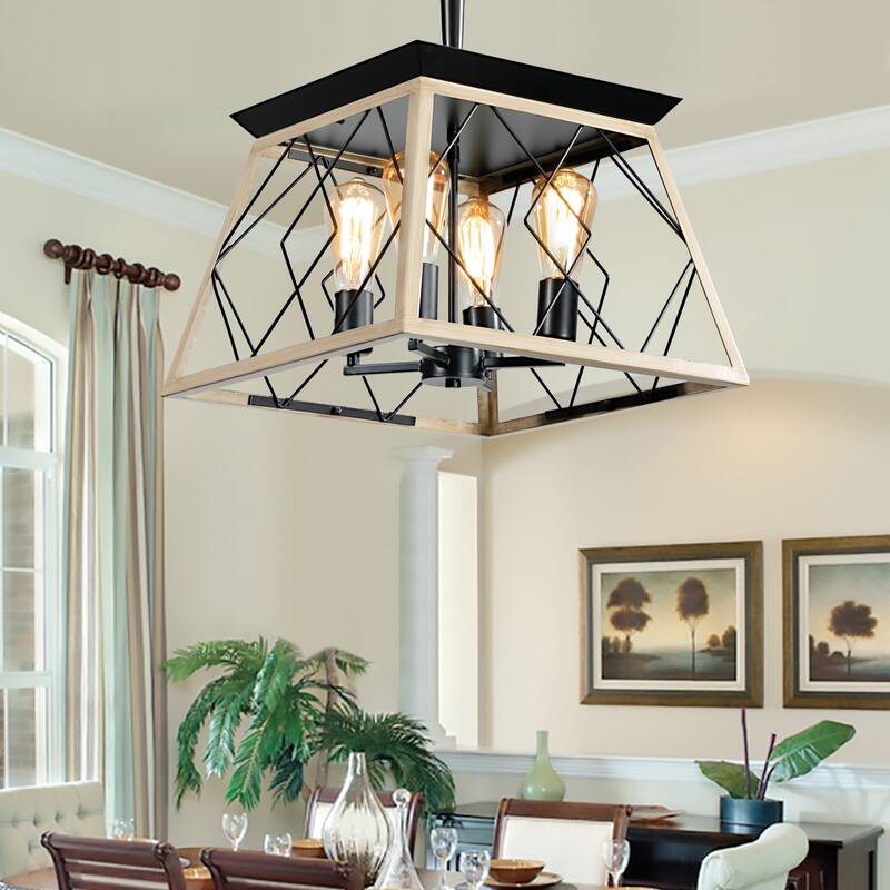 Cusp Barn 4-Light Farmhouse Chandeliers Rustic Pendant Light Fixture with Adjustable Chain For Dining Room Kitchen - Antique White