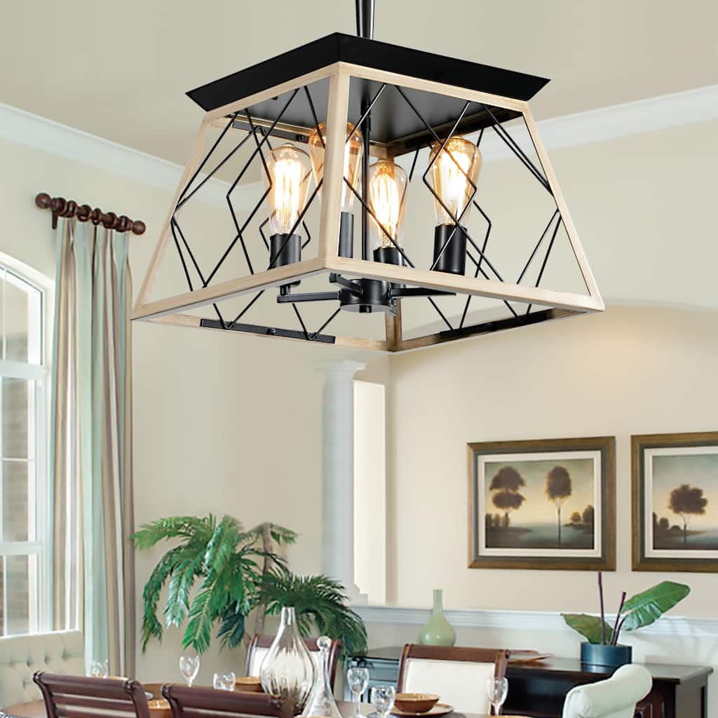 Farmhouse Vintage Chandelier, 4-Light Pendant Light, Industrial Hanging Light Fixture for Dining Room Kitchen Island, No Bulbs