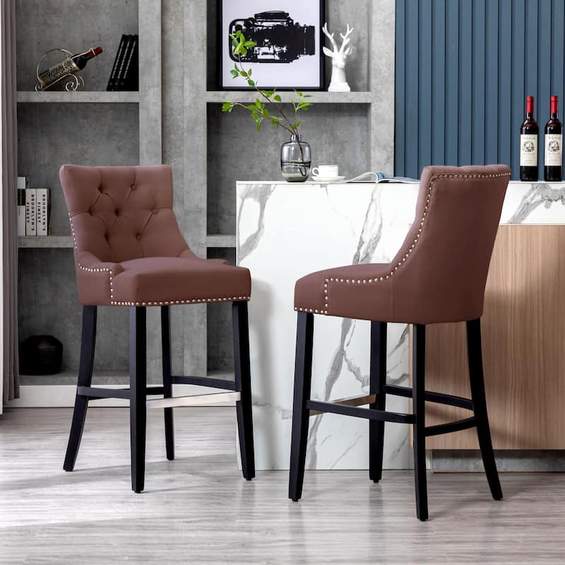 Carter 29" Linen Fabric Tufted Upholstered Bar Stool (Set of 2) - N/A