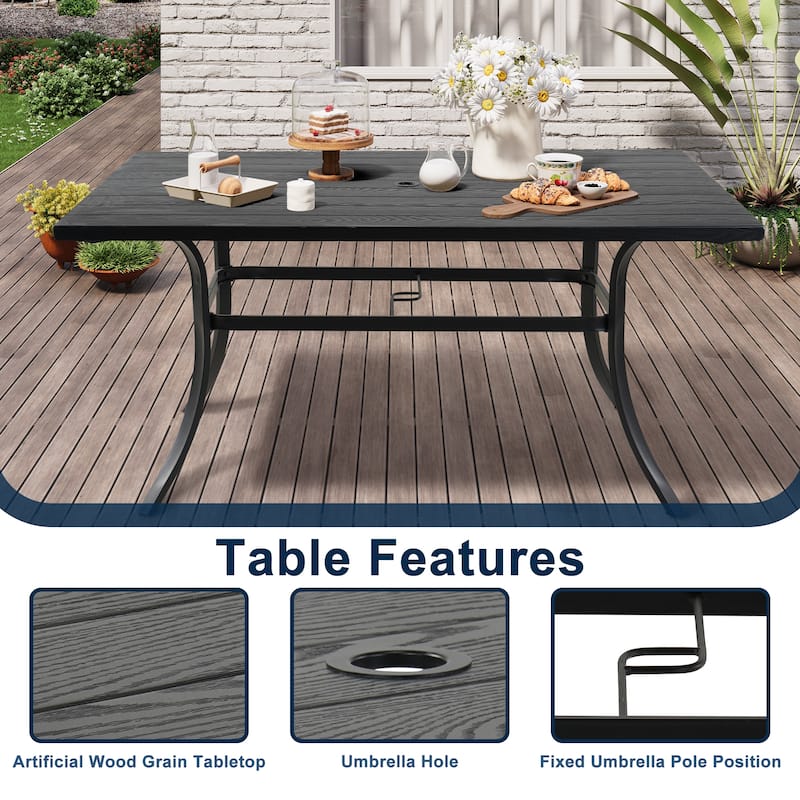 Outdoor 66-Inch Rectangle Dining Table Weather-Resistant Picnic Table with Umbrella Hole
