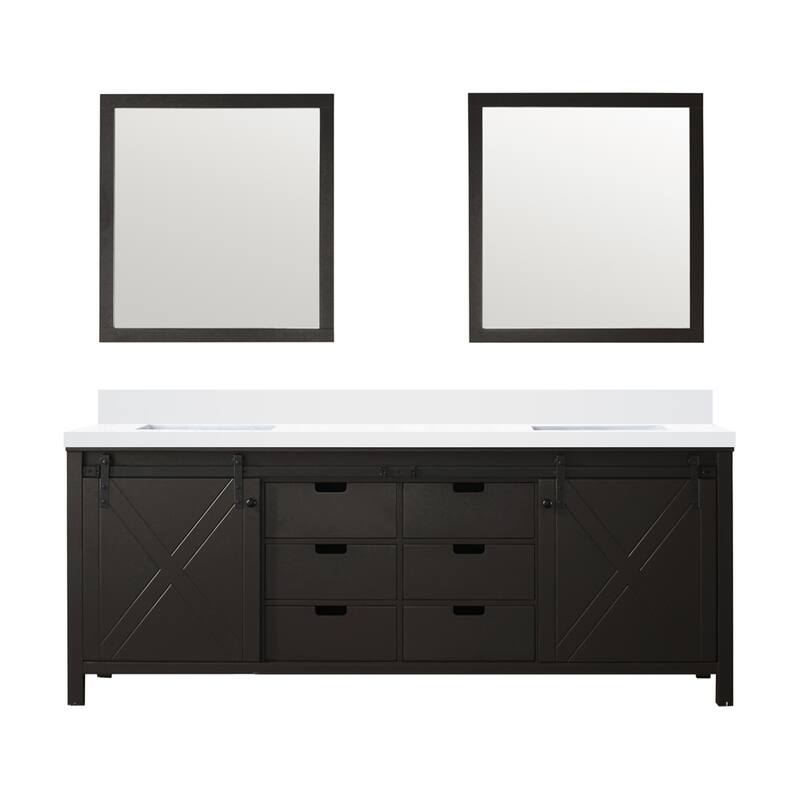 Marsyas 84 in W x 22 in D White Double Bath Vanity, Grey Quartz Countertop and 34 in Mirrors