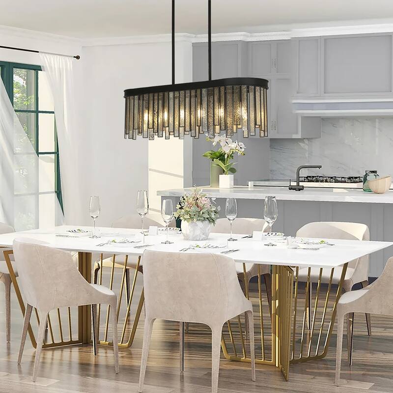 Tifany Modern 6-Light Colored Glass Chandelier Kitchen Island Light - L 28" x W 9.5" x H 12"
