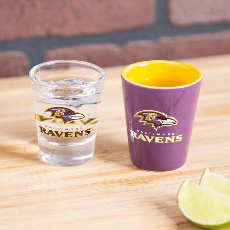 4-Piece Ceramic and Glass 2 oz. Shot Glass Set, Baltimore Ravens
