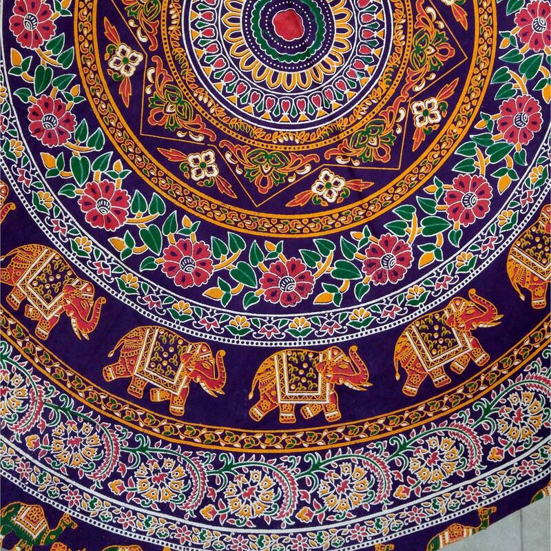 Cotton Compassionate Elephant Floral Tablecloth Round - 81-in Round