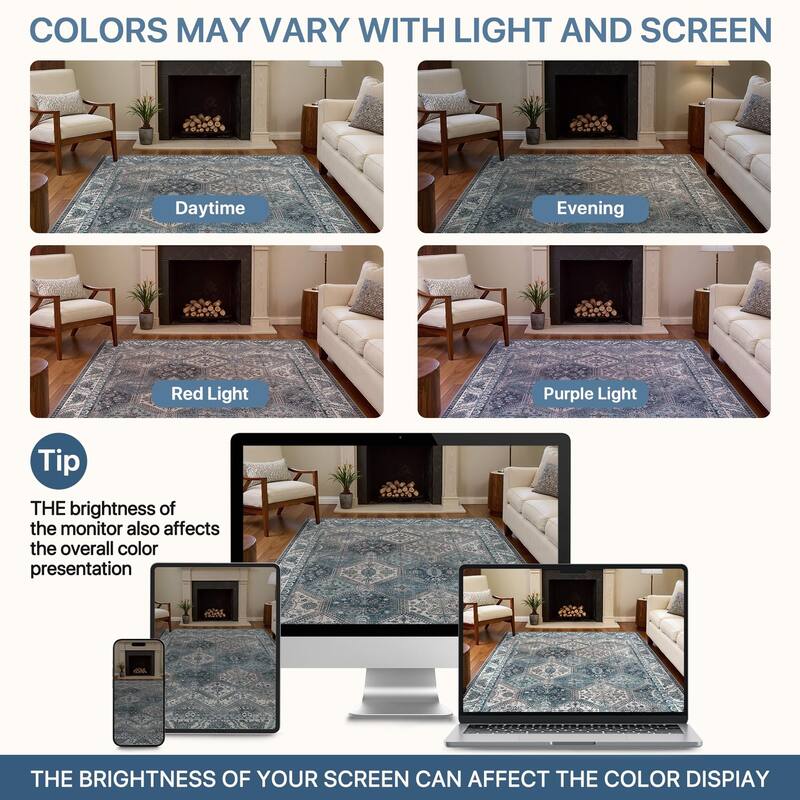 Mcow Vintage Wood-Tone Low-Pile Washable Non-Slip Area Rug