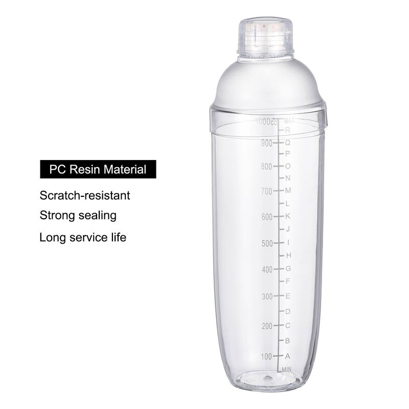 1000ml Plastic Cocktail Shaker Cup Scale Wine Beverage Mixer Drink Tools