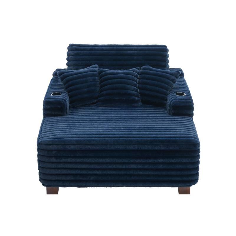 53"W Oversized Plush Fur-Like Chaise Lounge Sofa with Cup Holder