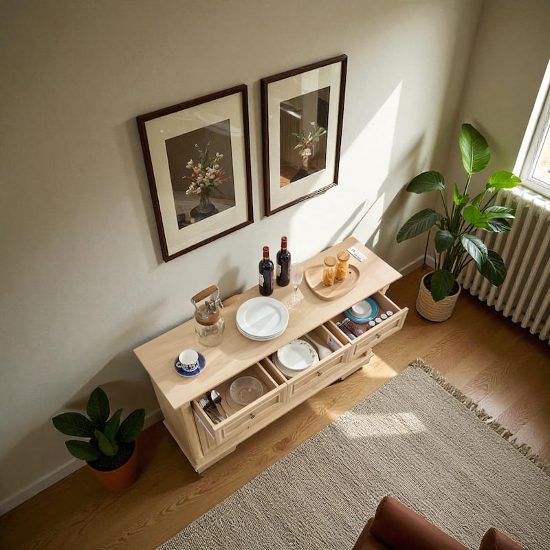 55" Farmhouse Buffet Sideboard Cabinet with Drawers and Doors, Solid Wood Coffee Bar Storage Console for Kitchen