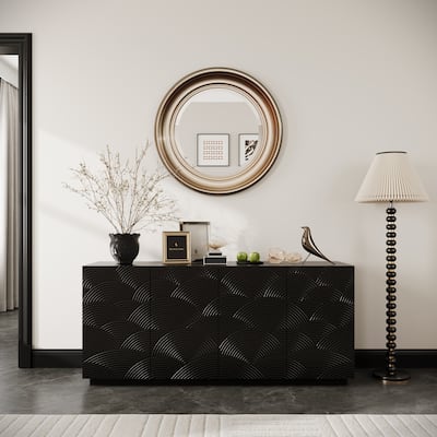 Wood Sideboard Buffet Cabinet, 4 Doors Accent Storage Sideboard, 59" Floor Cabinet Buffet Freestanding Console with Anti Dumping