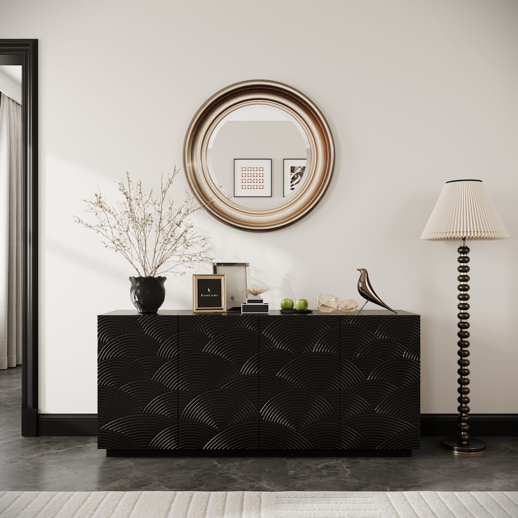 Wood Sideboard Buffet Cabinet, 4 Doors Accent Storage Sideboard, 59" Floor Cabinet Buffet Freestanding Console with Anti Dumping
