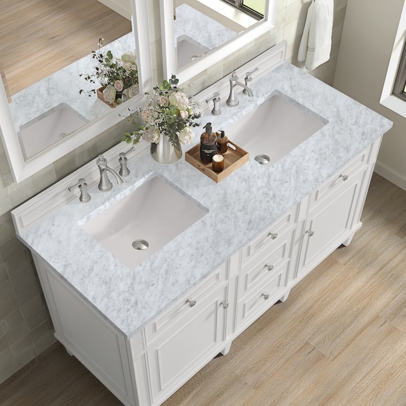 James Martin Vanities Lorelai 60" Double Vanity, Bright White - Carrara White