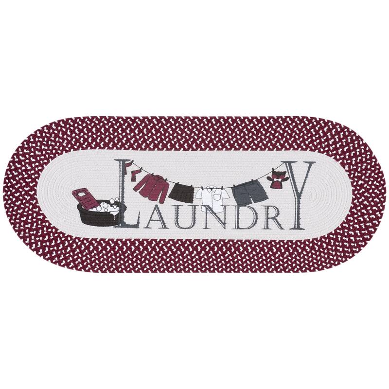 SAFAVIEH Handmade Braided Posters Matanah Machine Washable Rug - 1'8" x 4' Oval - Ivory/Burgundy Red - Oval