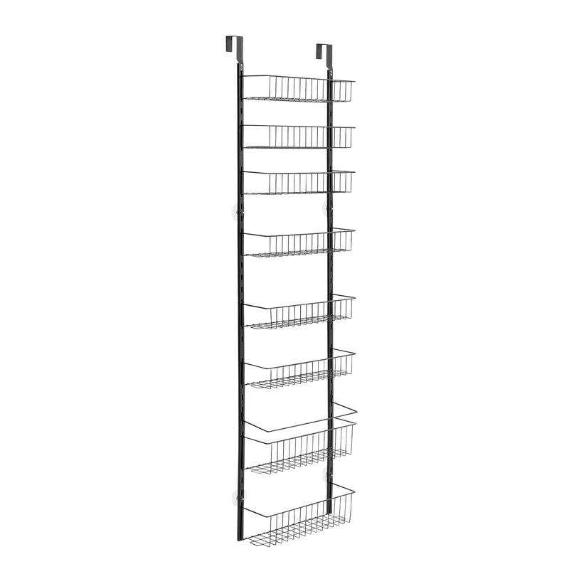 Pantry Organizer with Adjustable Baskets Wall Mount & Over Door Rack - 9 - Black