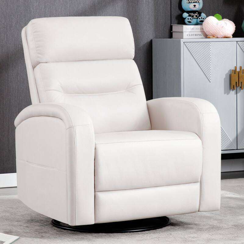 Aemeios Faux Leather Swivel Glider Rocker Manual Recliner - Beige - Faux Leather