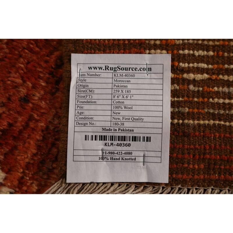 Orange Geometric Moroccan Oriental Rug Handmade Wool Carpet - 6'1" x 8'6"