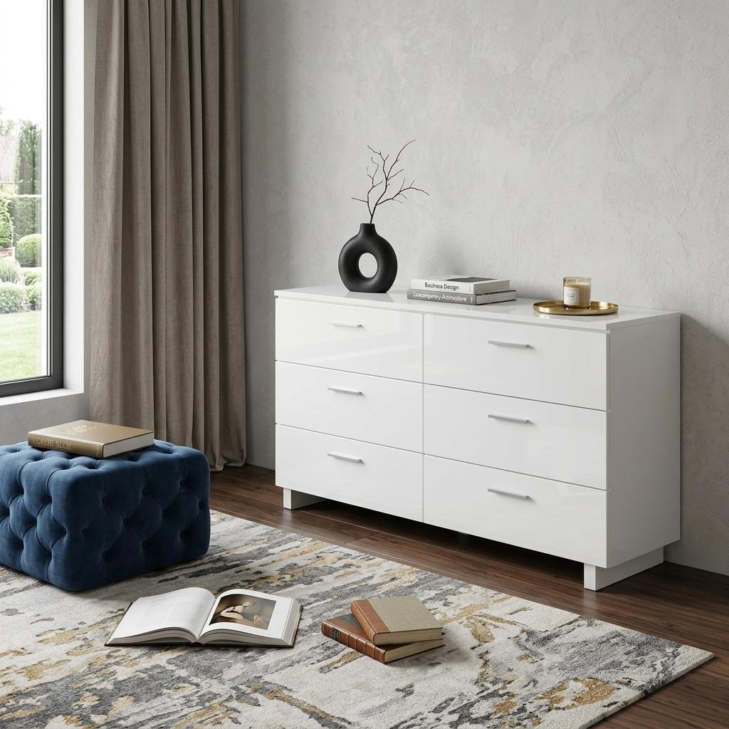 HomeRoots 63" White Wood Six Drawer Double Dresser
