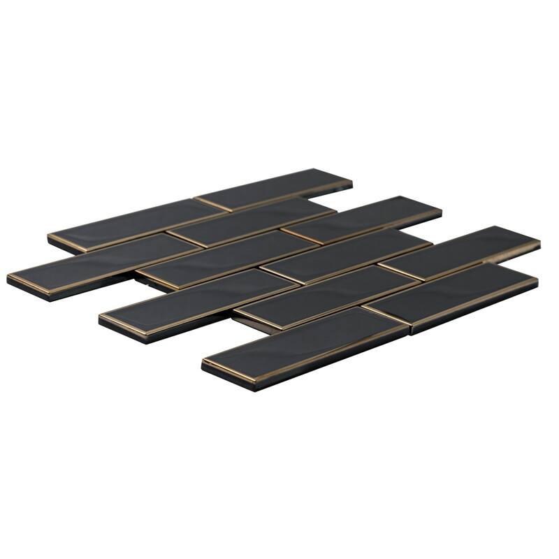 The Tile Life Athena 2x6 Black/ Gold Matte Glass Subway Mosaic Backsplash & Wall Tile