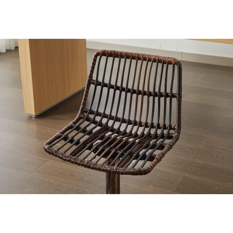 Set of 2 Vintage Rattan Bar Stool, 360° Swivel Seat Chair with Metal Base, Adjustable Height Counter Height Chair with Footrest