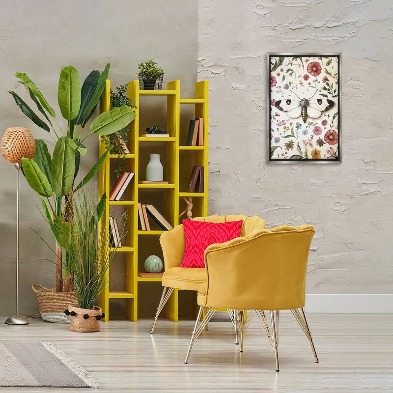 Stupell White Moth & Botanicals Framed Floater Canvas Wall Art Design By The Dutch Lady