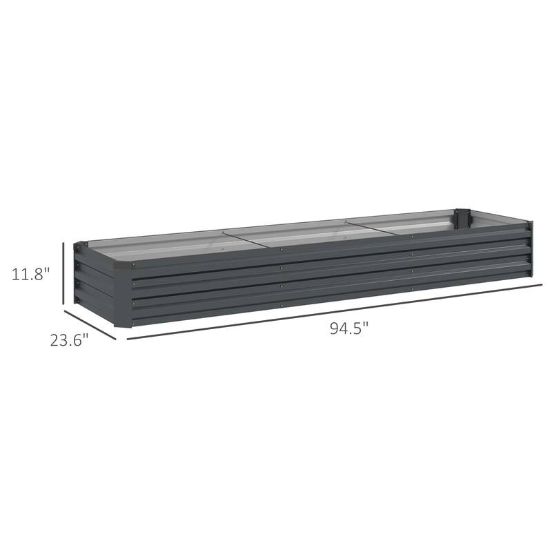 Outsunny 8 x 2 x 1ft Galvanized Raised Garden Bed Kit, Outdoor Metal Elevated Planter Box with Safety Edging, Dark Gray