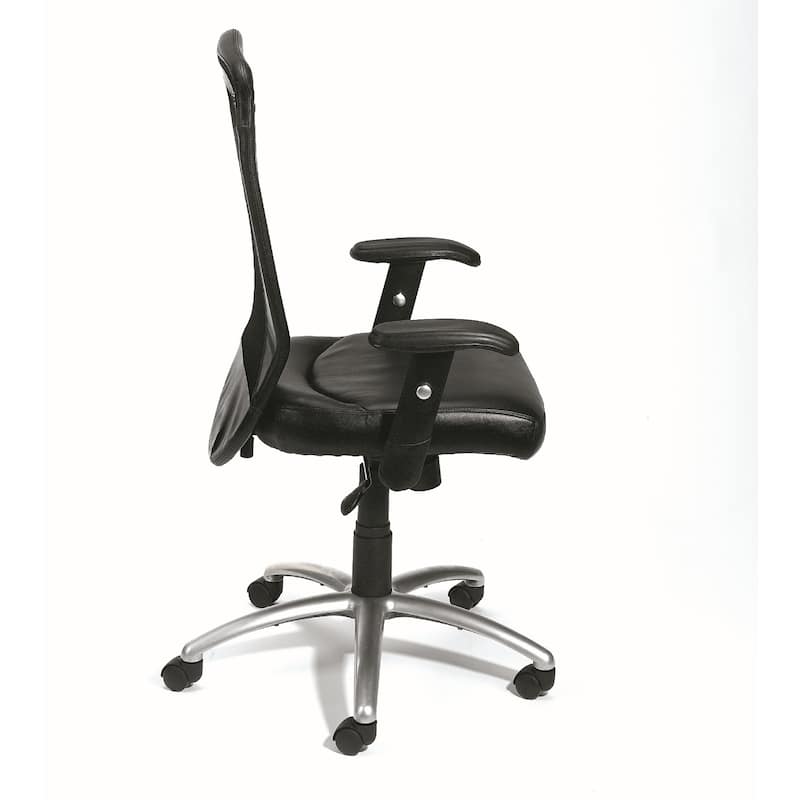 Rolling Task Chair, Black LeatherPlus Mesh, Adjustable Arms, Swivel
