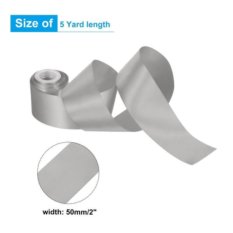 2" 5 Yard Double Faced Solid Satin Ribbon Polyester Fabric - Silver